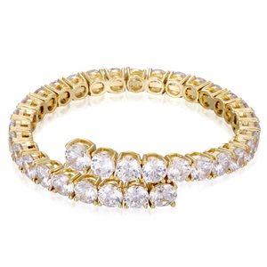 Bracelet 14k Gold Plated Real Crystal Adjustable Cuff Luxury Jewelry